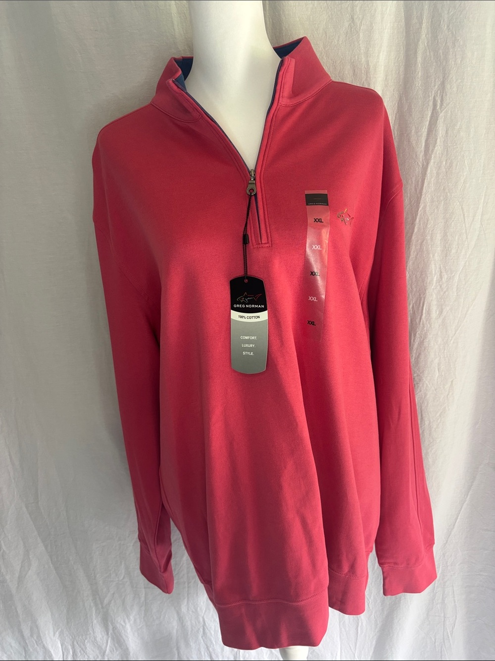 Greg Norman Collection Men's Zip Pullover - Rose Pink with Navy Trim (151)